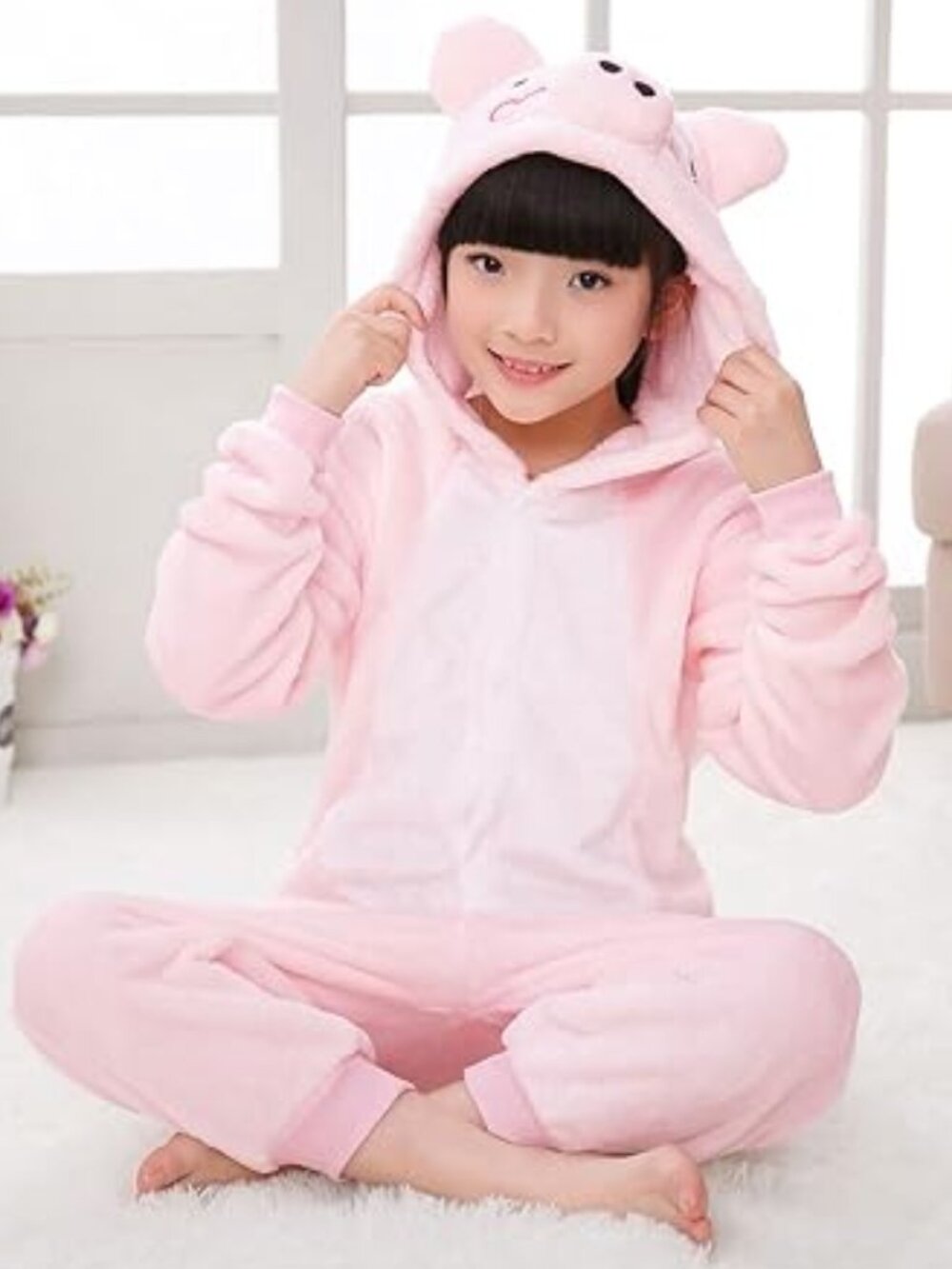 Kids Pink Pig Plush Fleece Onesie Kigurumi Halloween Cosplay Costume New *Open* - Picture 1 of 17